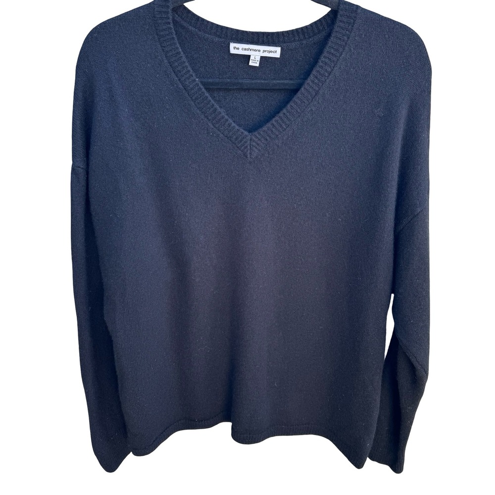 The Cashmere Project 100% Cashmere Minimalist Old Money Preppy V-Neck Sweater L